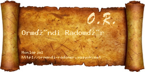 Ormándi Radomér névjegykártya
